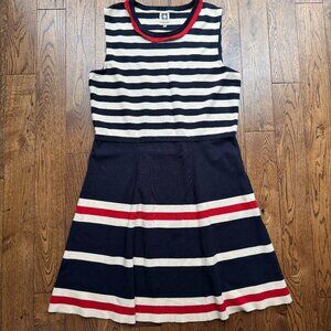 Anne Klein Sleeveless Striped Fit & Flare Knit Dress XL Navy Red Nautical Preppy